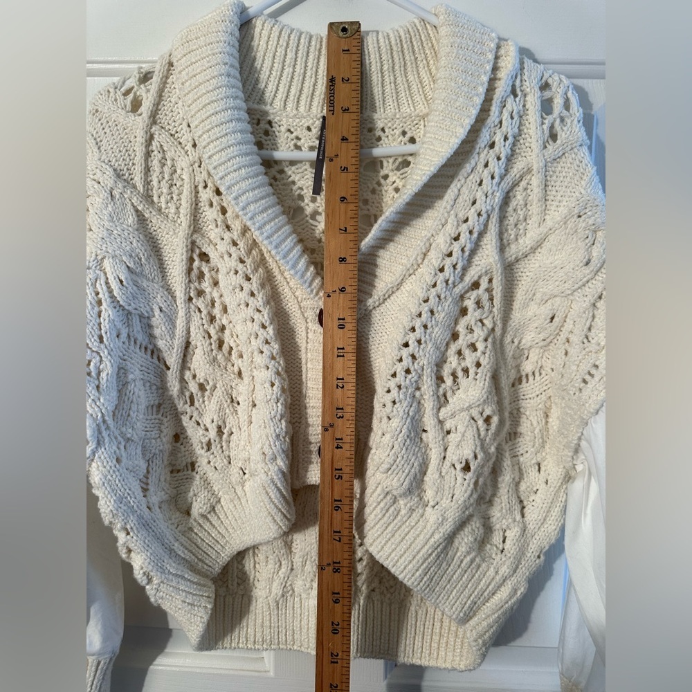 ANTHROPOLOGIE S Romantic Fisherman Poet Sleeve Crop Cable Knit Bohemian Sweater - Picture 12 of 16